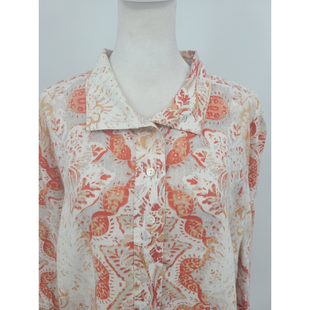 Chico's Linen Bohemian Tunic Women Sz 12 / 14 Artsy Resort Wear Floral Medallion - Picture 4 of 10